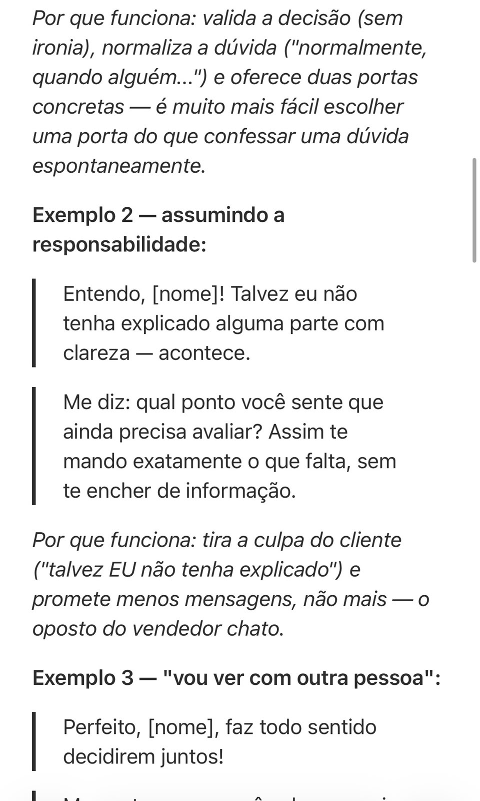 Módulo Vou pensar: exemplos adaptáveis de conversa com o porquê de cada frase